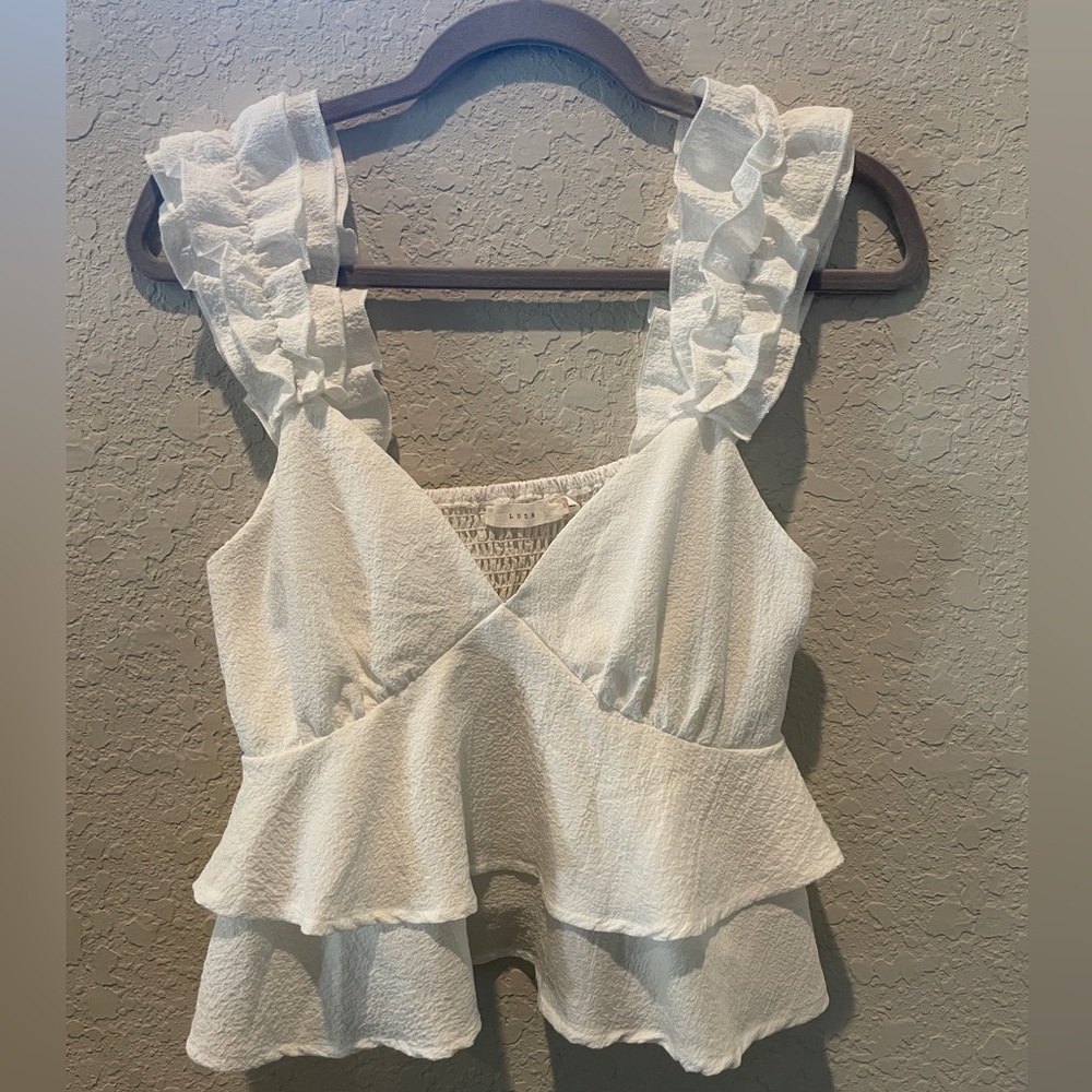 Lush white ruffle peplum shirt